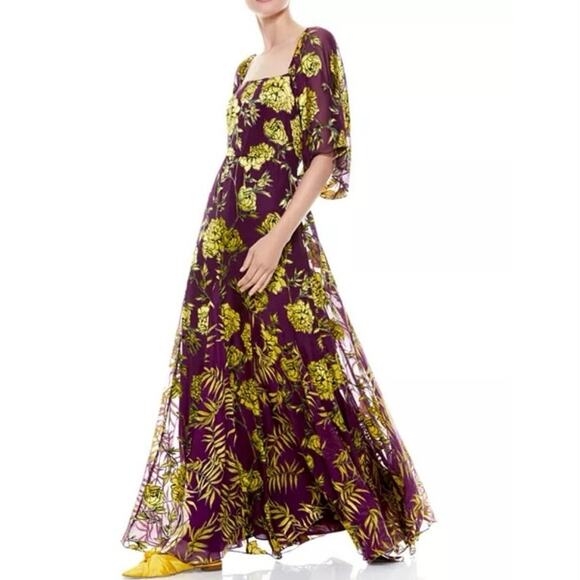 NEW ALICE + OLIVIA Clarine Silk Floral Maxi Dress Gown Size 0 Purple Fairy Artsy - Picture 4 of 13